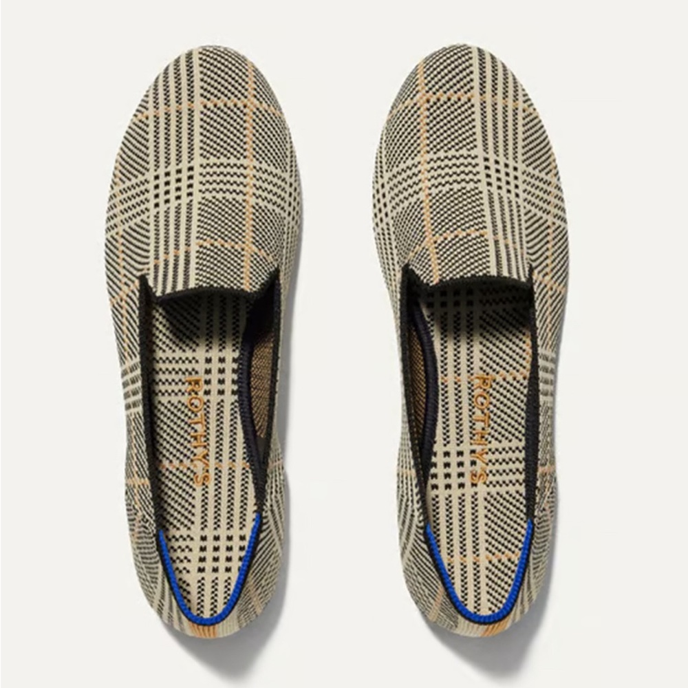 Rothy's The Loafer Ivory Glen Plaid Size 11 Slip On Washable Flats Preppy Print